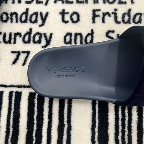 Versace Medusa Head Logo Nubuck Suede Navy Pool Slides - Picture 9 of 11